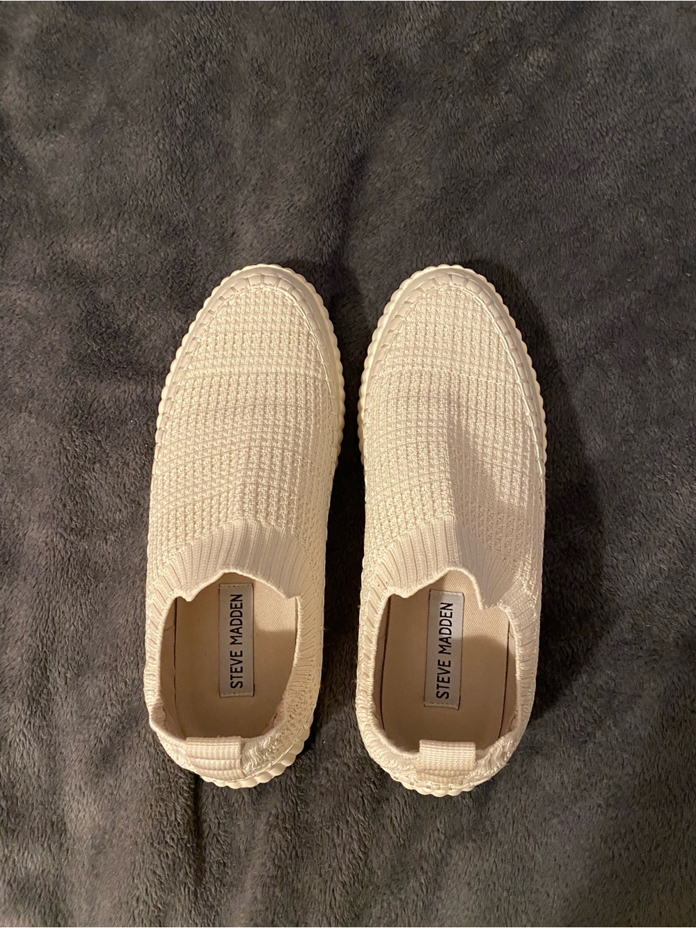 Steve Madden Cream Knit Slip-On Sneakers